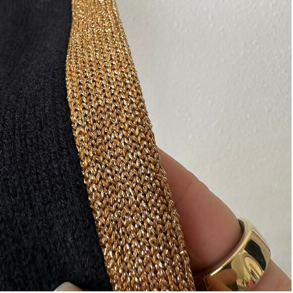 NWT Bella Freud Billie Jean Metallic Gold Stripe Turtleneck Sweater Black M - Picture 6 of 16